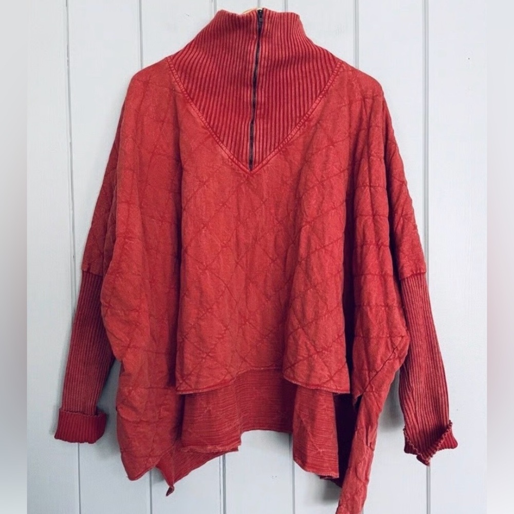 Red Quilted Poncho Sweater